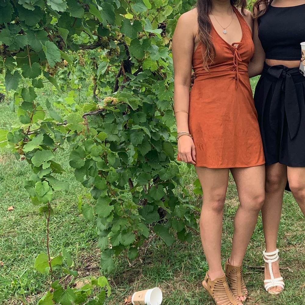 ***WORN ONCE*** Burnt Orange Suede Lace Up Mini-Dress. Small